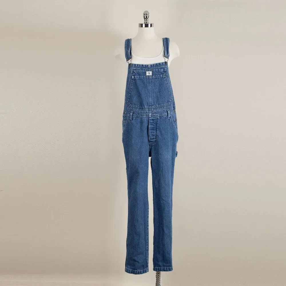 Calvin Klein Denim Overalls Pants tapered slim leg Size Small - Picture 2 of 12